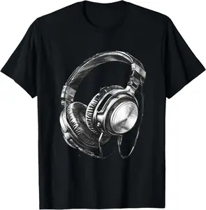 Casual Round Neck Shortsleeve Fashion Cotton Graphic Tees Streetwear Headphones Music DJ   House Headphone Lover T-Shirt