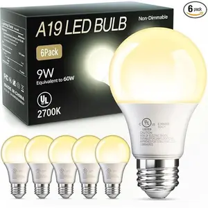 TJOY 6 Pack A19 LED Light Bulbs, 60 Watt Equivalent LED Bulb, Soft Warm White 2700K, Efficient 9W, E26 Standard Base, Non Dimmable Energy Saving Lightbulb, 800LM, 80 CRI, 120V, UL Listed