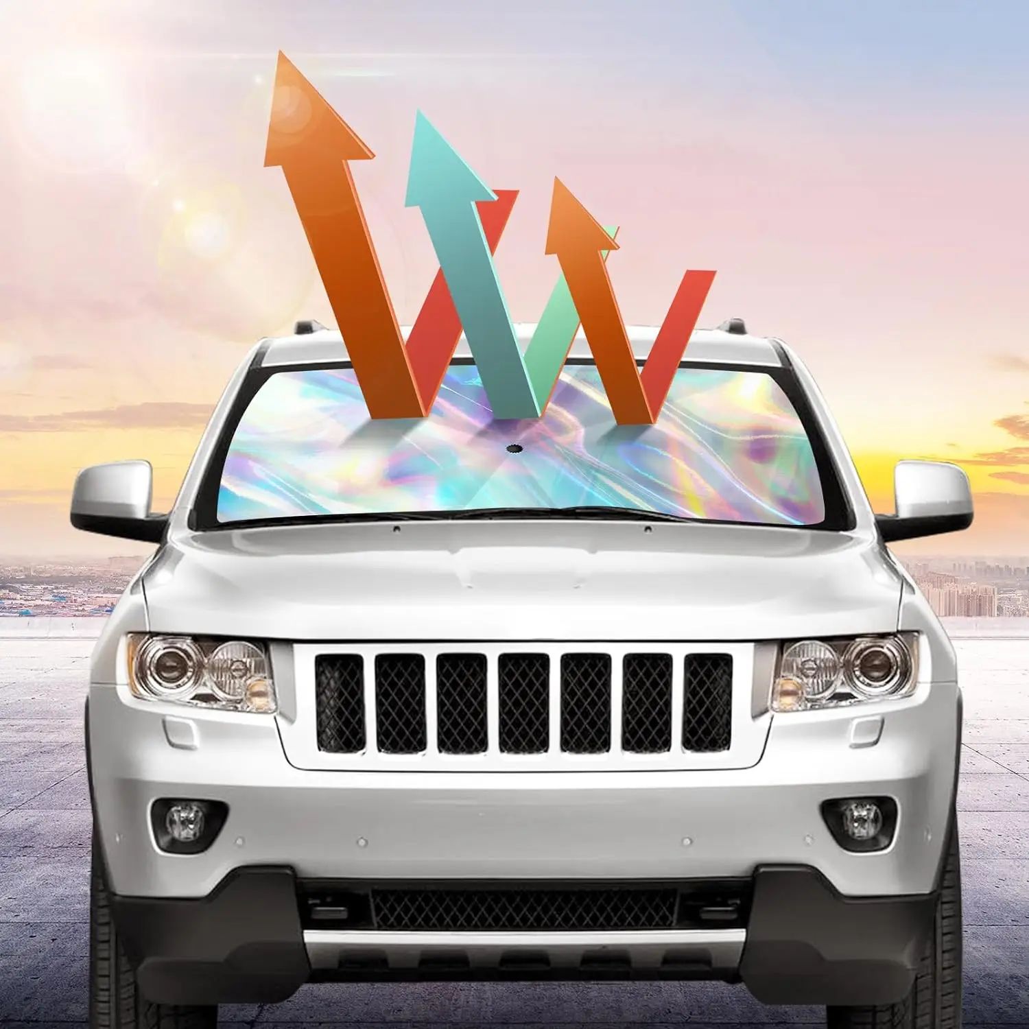 Laser Car Windshield Sun Shade | Reflector Sunshade Offers Ultimate Protection for Car Interior | Cool Reflective Sun Blocker Fits Sedan/SUVs, MPVs. (