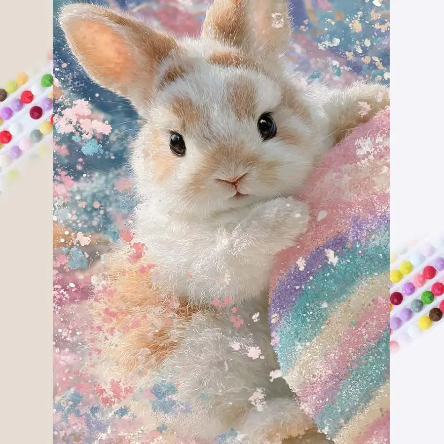 5D DIY Full Drill Round Diamond Painting - Diamond Painting Kit Rabbit Pattern Mosaic Canvas DIY Wall Art, Home Wall Decoration