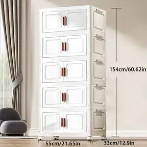 Modern Stackable Storage Cabinet with Lid & Door - Durable Plastic Foldable Organizer for Shoes, Clothes, Toys - Space-Saving Multi-Purpose Storage Box for Living Room, Bedroom Organization, Shelf Baskets