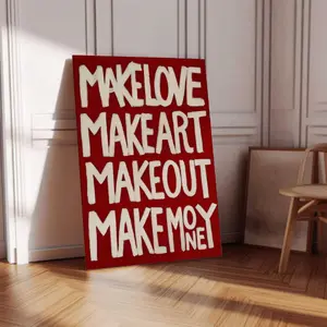Make Love, Make Art | Bold Red Motivational Wall Poster | Modern Home Decor