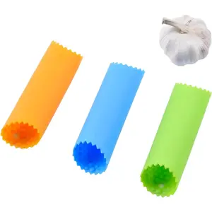 3 Pack Silicone Garlic Peeler, Easy Garlic Skin Remover Roller Keeper, Garlic Tube Peeling Tool (Yellow, Green, Blue)