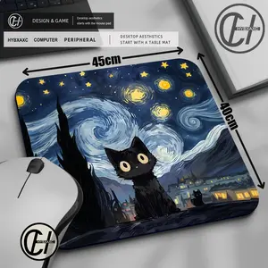 Starry Night Black Cat Small Mouse Pad Van Gogh's Desk Mat Desktop Computer Keyboard Wireless Mouse Boy Girl Gift for Play games