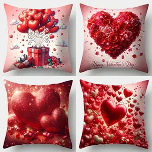 4pcs, Valentine's Day Throw Pillow Covers, Red Love Balloon Pattern, Valentine's Day decoration, Cushion Cover Decoration for Couch Sofa, Room Decor and Bedroom Decor, Single Sided Printing, No Pillow Core