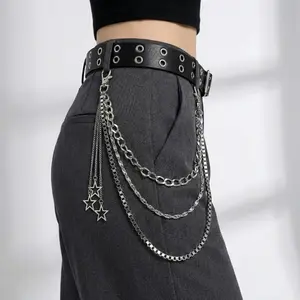 Punk fashion multi-layer five-pointed star pendant metal trouser chain, personalized versatile trendy clothing hip-hop trouser chain