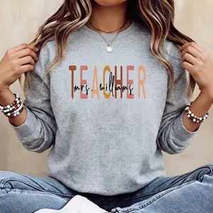 Custom Boho Teacher Sweatshirt Personalized Educator Name Retro Earth Tone Pullover Teacher Appreciation Week End of Year Gift Kindergarten Team Shirt