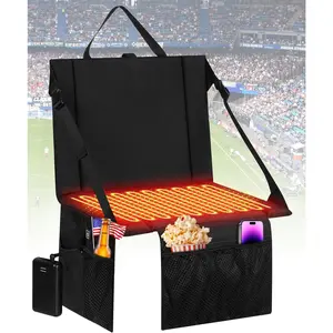 Heated Stadium Seat with Back and Cushion, 16000mAh Power Bank Portable Bleacher Seat, Waterproof Folding Heated Camping Chair, for Outdoor Stadium Events, Camping, Hunting, Fishing