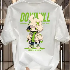 New Korean Style Men's T-Shirt Short Sleeves Round Neck Breathable Cotton Fabric Soft Top Day Stylish Thick Tshirt Casual Black Crewneck Shortsleeve Tropical Streetwear