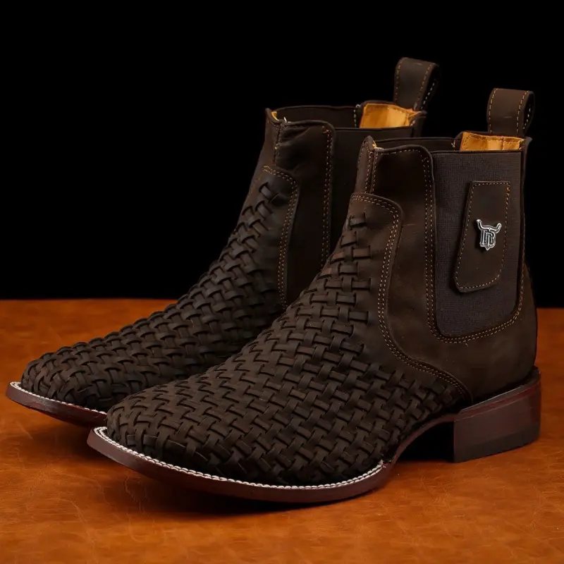 Brown Basketweave Chelsea Boot - Square Toe