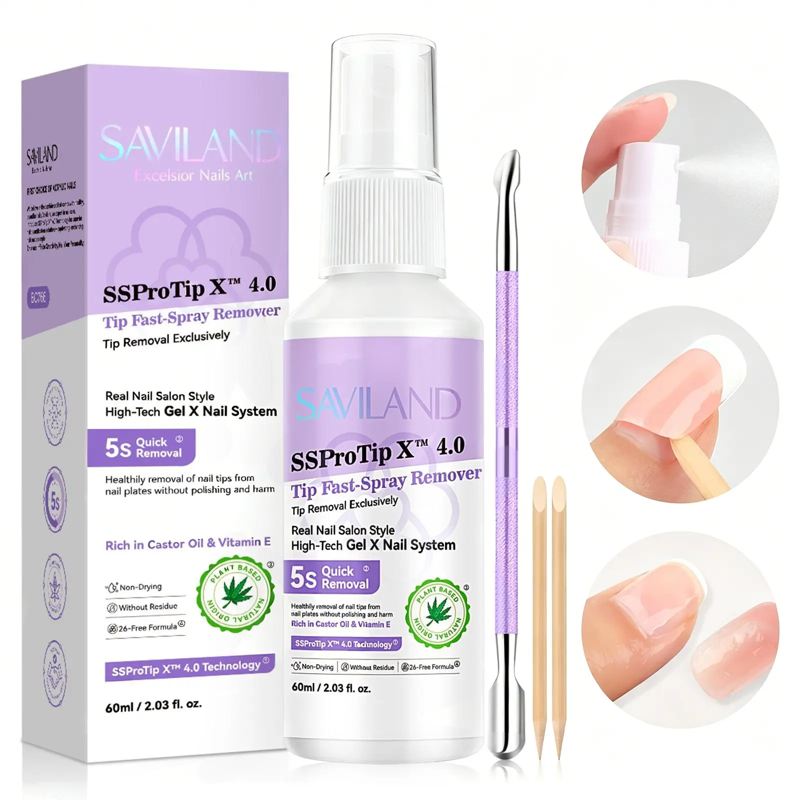 SSProTip X Press-on Nail Glue Remover: 60ml Quick Odorless Removal without Acetone Enriched  Castor Oil & Vitamin E Easy Home Use Nail Care & Manicure