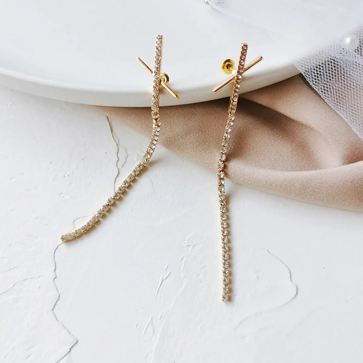 Sparkling Gold Cross Dangle Earrings, Dainty and Lightweight