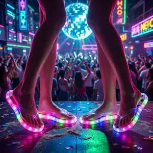 BIQIHERE LED Light Up Flip Flops for Women & Girls, Bright Flashing Glow Sandals, Transparent PVC Thong Sandals for Night Walks, Evening Outings and Summer Adventures
