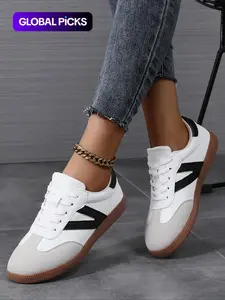 Women's Fashionable Lace Up Contrast Binding German Trainers Low Top Trainer, Casual Breathable Comfortable Sports Training Shoes, All-match Basic Shoes for Daily Wear