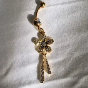 Antique Vintage Crystal Flower Belly Button Ring