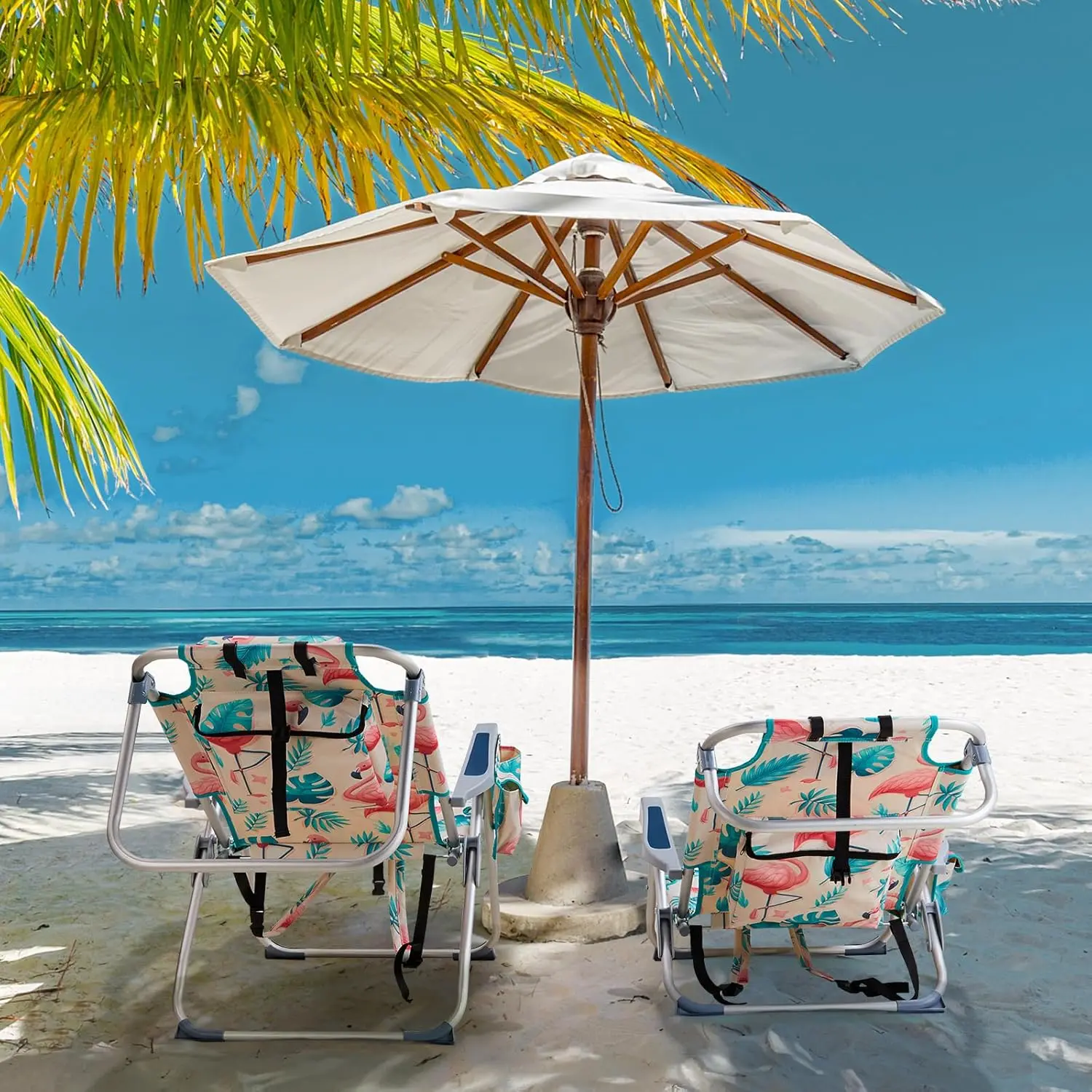【Summervibes】Outdoor Low Beach Lawn Chair,Portable Lightweight Folding Chair for Adults,Folding Beach Chair,Portable Backpack Foldable Camping Chair,with Cup Holder,for Patio Pool Yard Garden (Flamingo)