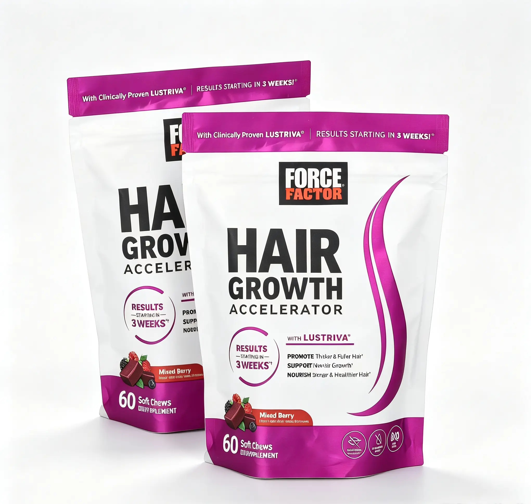 (Flash Sale) Force Factor Hair Growth Accelerator Soft Chews with Lustriva | Hair Growth Vitamins for Women & Men with Clinically Studied Lustriva & Biotin for Thicker, Fuller Hair, 60 Soft Chews