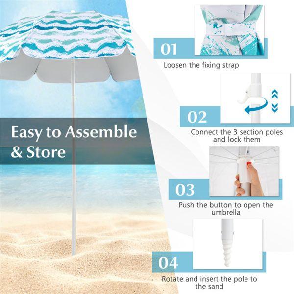 4-Piece Beach Set with 6.2ft Sun-Proof Umbrella, 2 Folding Chairs & 80"x80" Waterproof Blanket-Blue