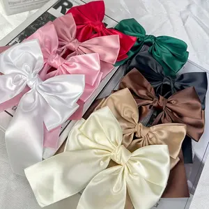 5 Pack Elegant Satin Bowknot Alligator Clips |   Cute Solid Color Hair Barrettes For, Big Hair Bows for Women, Suitable for Ages 14+, Christmas Hair Accessories in Pink, Red, Blue, Green, Black