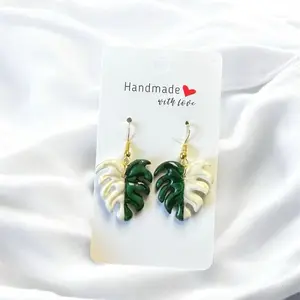 Handmade and Hand Painted Halfmoon  Monstera Clay Earrings