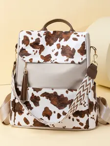 Fashionable large capacity design women's shoulder bag with tassel pendants, cowprint printed leisure anti-theft bag, suitable for ladies, working, students, suitable for going out, commuting, gift giving, starting school, traveling.
