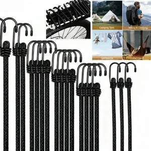 3-Pack Bungee Cords with Hooks, Heavy Duty Elastic Rope, Durable Nylon Rope for Camping Gear, RV Roof Rack, Luggage Straps, Outdoor Travel Essentials