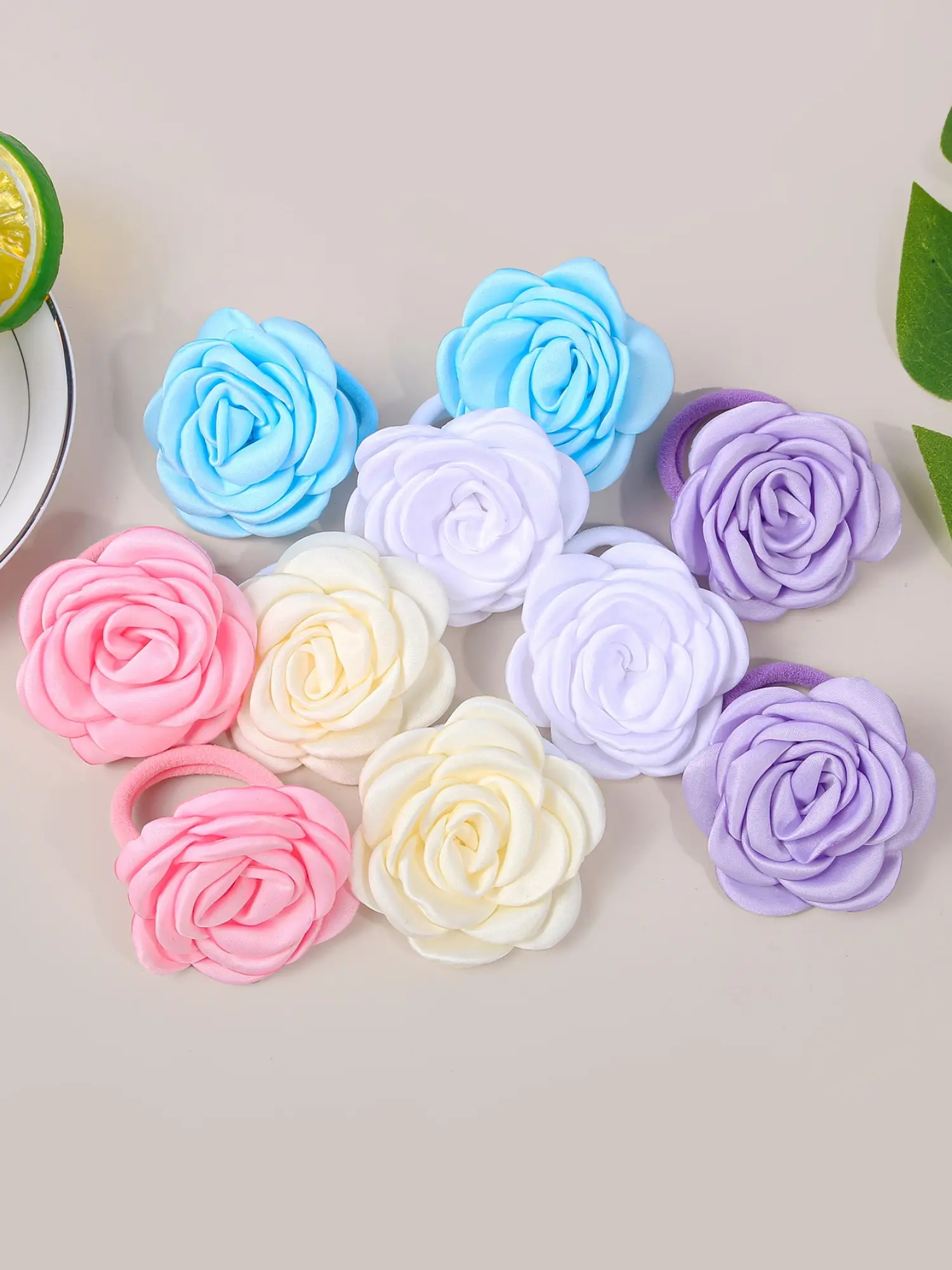 10pcs Random Color Rose Flower Scrunchies, Elegant Hair Ties for Women Girls Teens, Suitable for All Seasons and Occasions