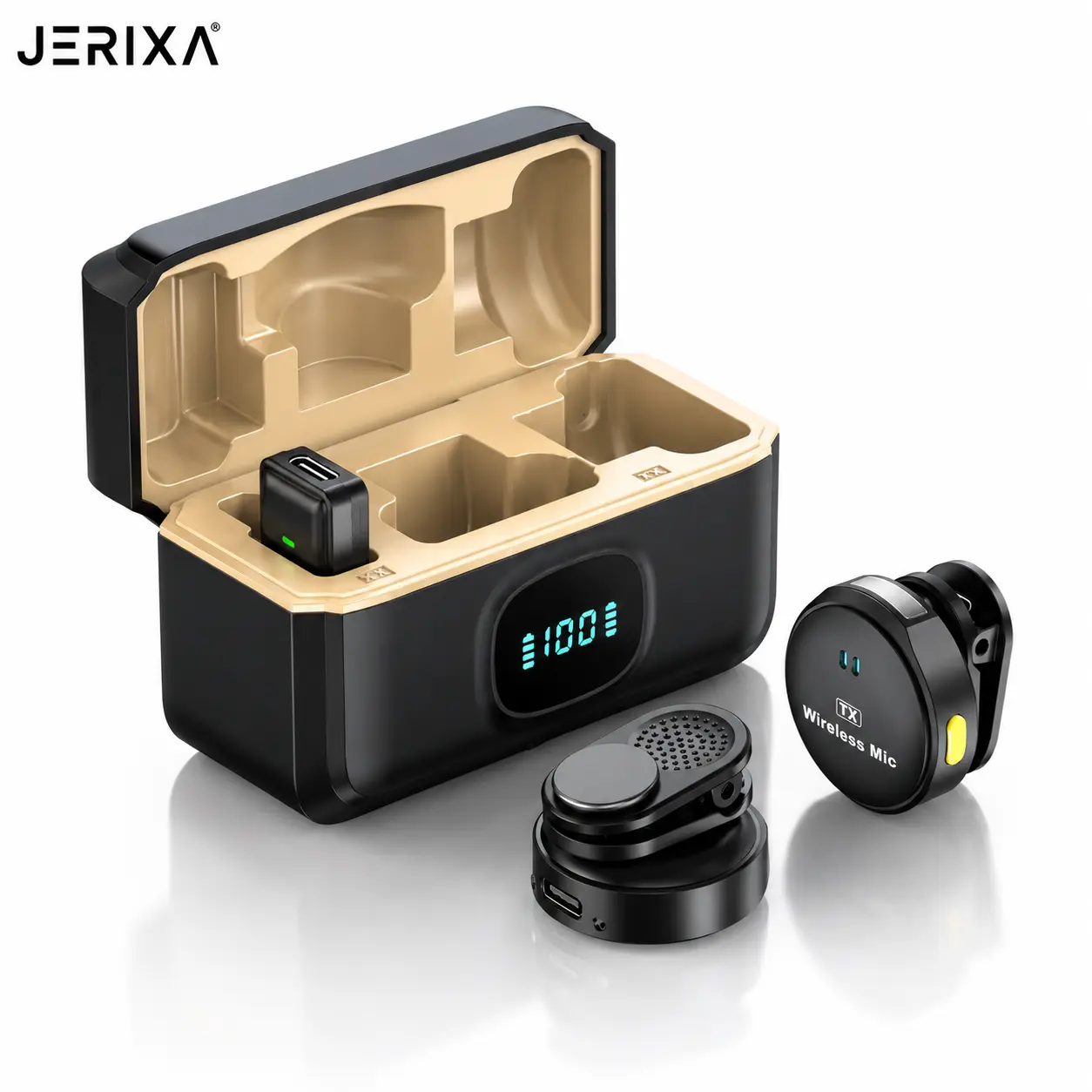 JERIXA Wireless Lavalier Microphone for iPhone & USB-C | Dual Noise Reduction, 20H Battery, Plug & Play