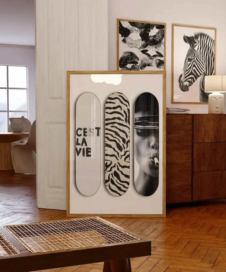Trendy Zebra Skateboard Poster Luxury Fashion Print Trendy Wall Art Hypebeast Aesthetic Modern Chic Decor Girly Dorm Decor