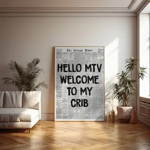 Hi MTV, Welcome to My Crib Print - Retro Newspaper Print, Typography Poster, Trendy 70's wall art, Aesthetic wall art