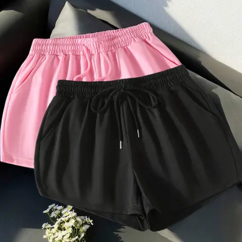 Women's Solid Color Elastic Waistband Shorts, Casual Comfy Breathable Shorts for Summer, Ladies Bottoms for Daily Wear, Casual Fit Shorts, Casual Loose Shorts, Casual Fashionable Shorts