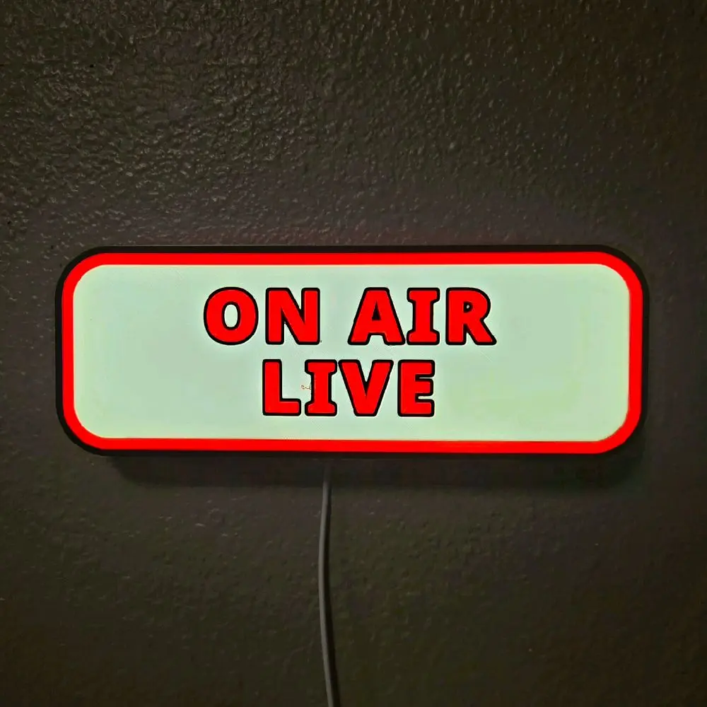 Modern Plastic On-Air Live Broadcast LED Indicator Light - Bright, Visible, White with Red Text, Default Size - Ideal for Streamers, LED Lights