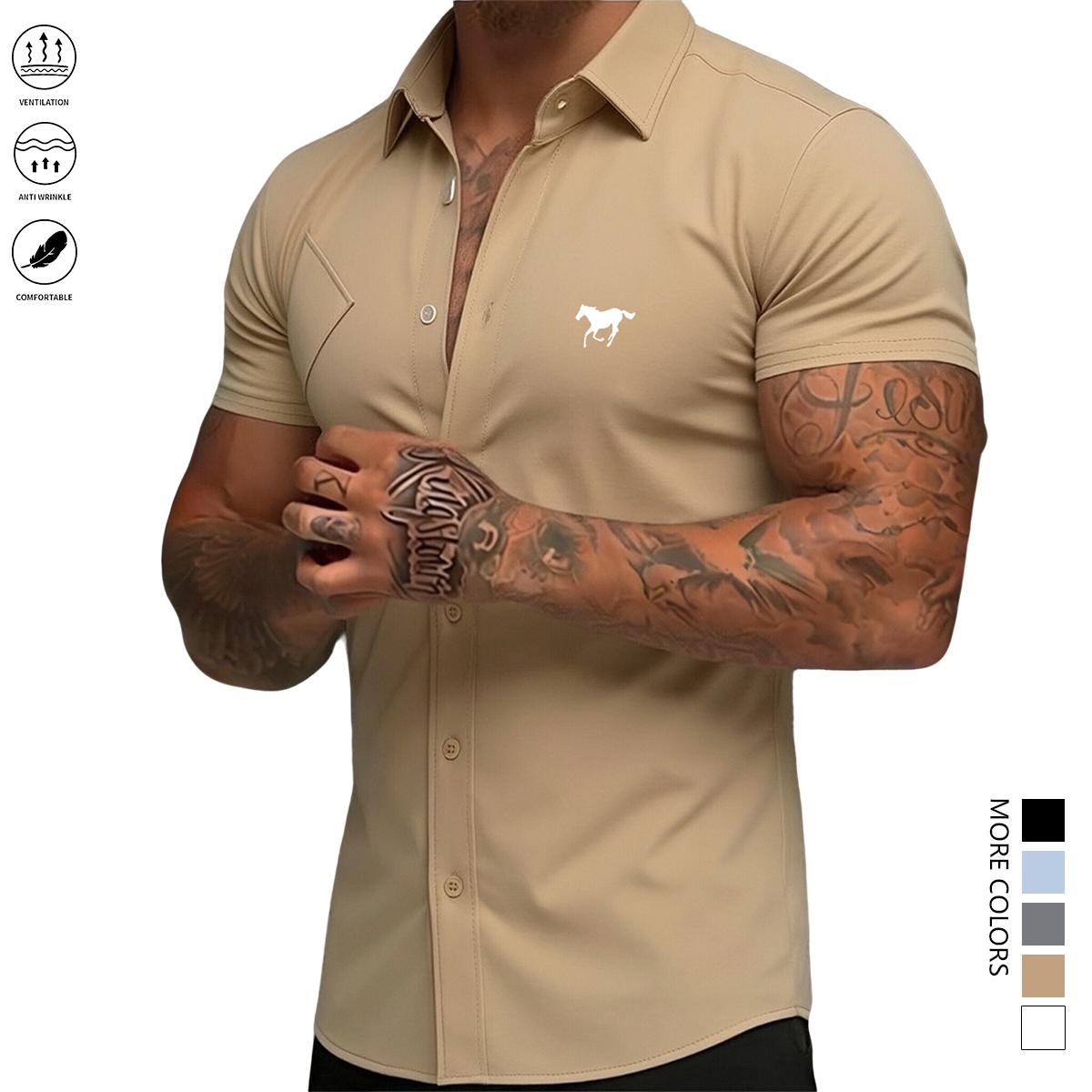 Men's slim-fit short-sleeved shirt - Lightweight summer shirt with single-button flap design, simple style, suitable for business casual and daily outings | Durable, easy to care for, classic collar, office attire, modern style, easy-care material,summerv Men's slim-fit short-sleeved shirt - Lightweight summer shirt with single-button flap design, simple style, suitable for business casual and daily outings | Durable, easy to care for, classic collar, office attire, modern style, easy-care material,summerv