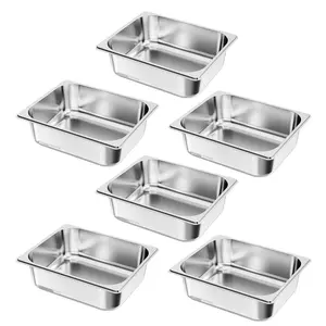 Half Size Hotel Pans For Steam Table, 4 Inch Deep, Stainless Steel, 6 Pack - Commercial Kitchen, Restaurant Foodservice Pans, 1/2 Size Rectangular Serving Trays For Catering, Durable, Easy to Clean, Heavy Duty