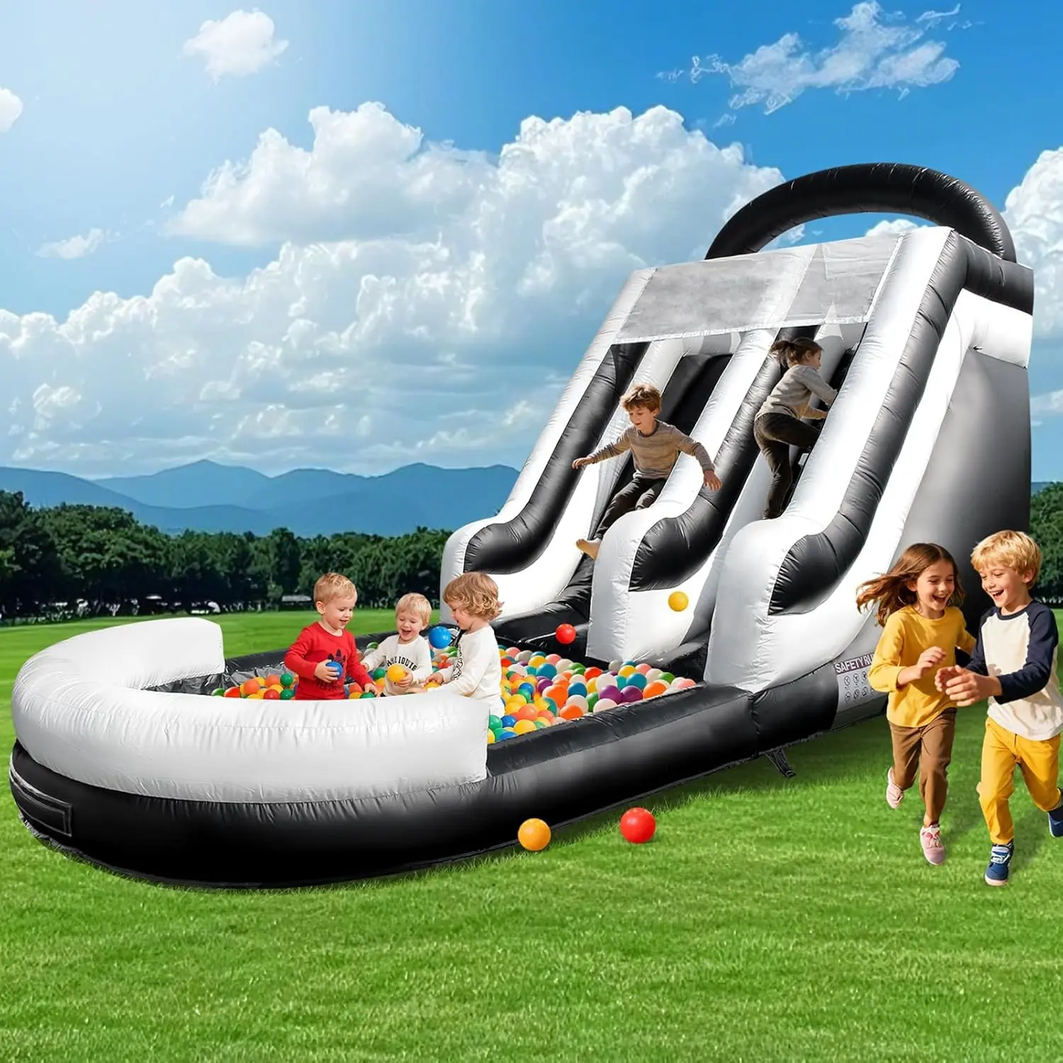 JHHAW21FT Commercial Large Inflatable Water Silde for Kids & Adults, Heavy Duty 100% PVC Waterslides with Big Pool, Blower for for Backyard, Outdoor Slide Park, and Pool Party, Black