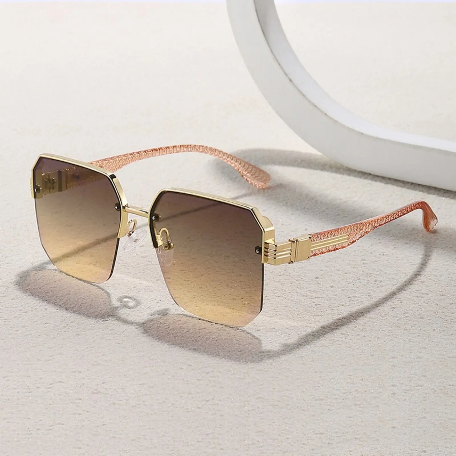 Women's Modern Trendy Sunglasses - Large Square Half-Frame Metal Frames, Tinted Resin Lenses, Rectangle Shape Chic Eyewear for Sports, Fashion Use