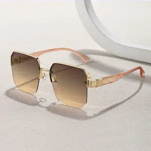 Square Large Frame Sunglasses Fashion Trend European American Simple Half Frame Metal Sunglasses for Women