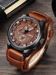 men's business leather round dial watch, fashion watch for party, daily clothing decor, trendy all-match & exquisite modern watch for birthday gift with box, analog watches