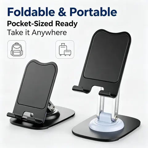 360° Rotating Desk Metal Phone Stand Holder Mount, 360° Rotation Design with Mechanic Sound, Home Office Smartphone Cradle Accessories Universal Fits for iPhone iPad Samsung Galaxy Cellphone