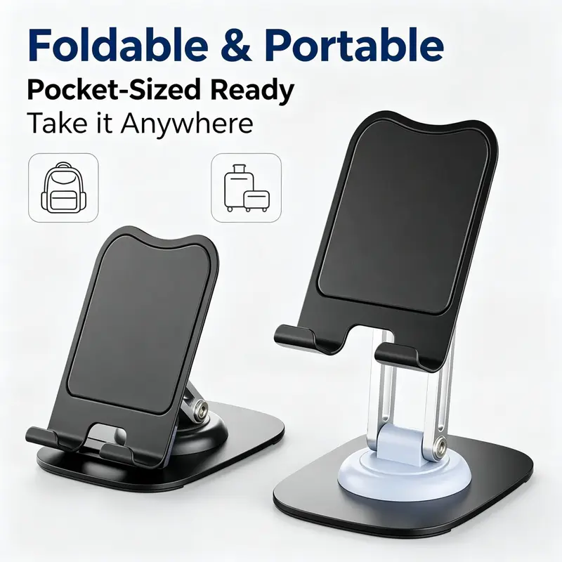 360° Rotating Desk Metal Phone Stand Holder Mount, 360° Rotation Design with Mechanic Sound, Home Office Smartphone Cradle Accessories Universal Fits for iPhone iPad Samsung Galaxy Cellphone