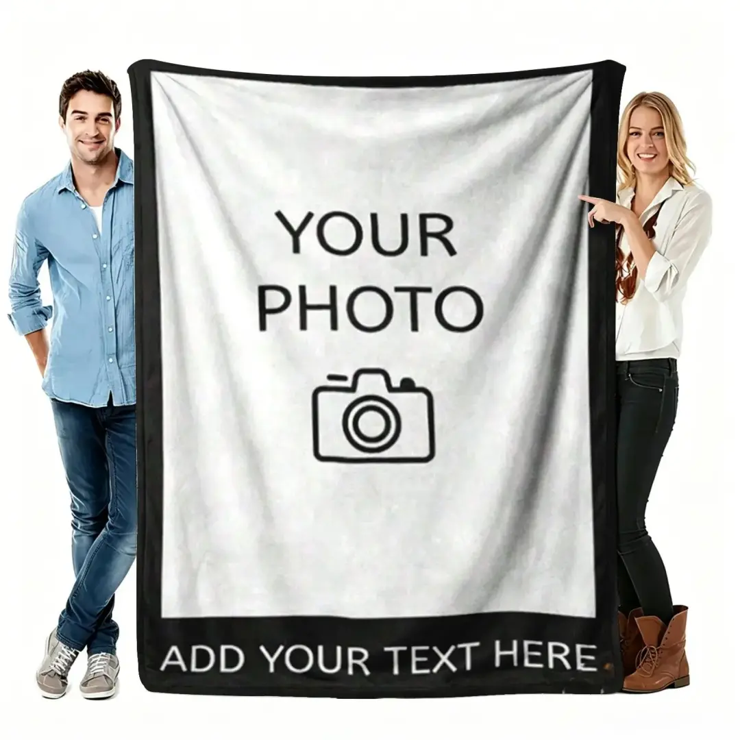 Personalized Photo-Text Flannel Throw Blanket, Custom Picture & Name Keepsake for Family Sofas & Bedrooms, Meaningful Birthday Holiday Gift for Loved Ones