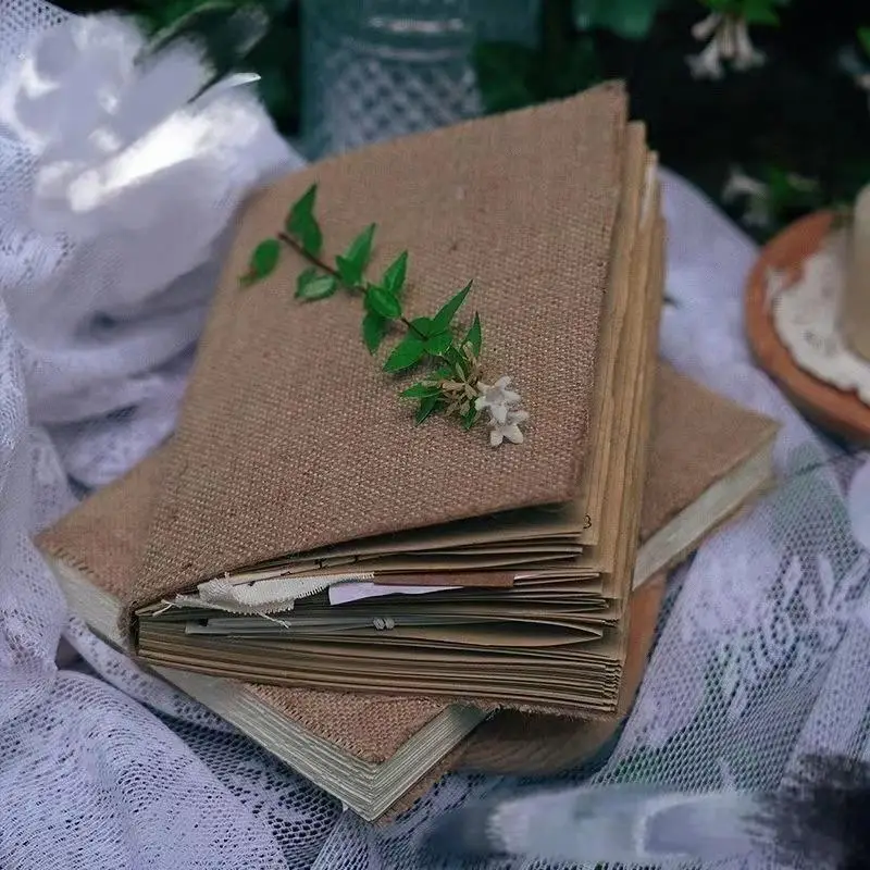 Kraft Paper Daily Notebook, 1 Count Summer Vintage Burlap Cover Blank Scrapbook, Students Writing Stationery For Home School And Office, Gift For Boys