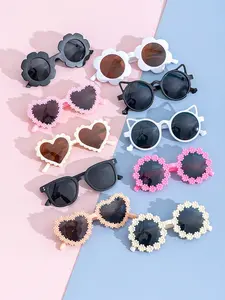 Fashion Bear Ear Glasses Set, Cute Daisy Flower Sunglasses, Baby Travel Fun Style, Photo Props, Outdoor UV Protection Eyewear