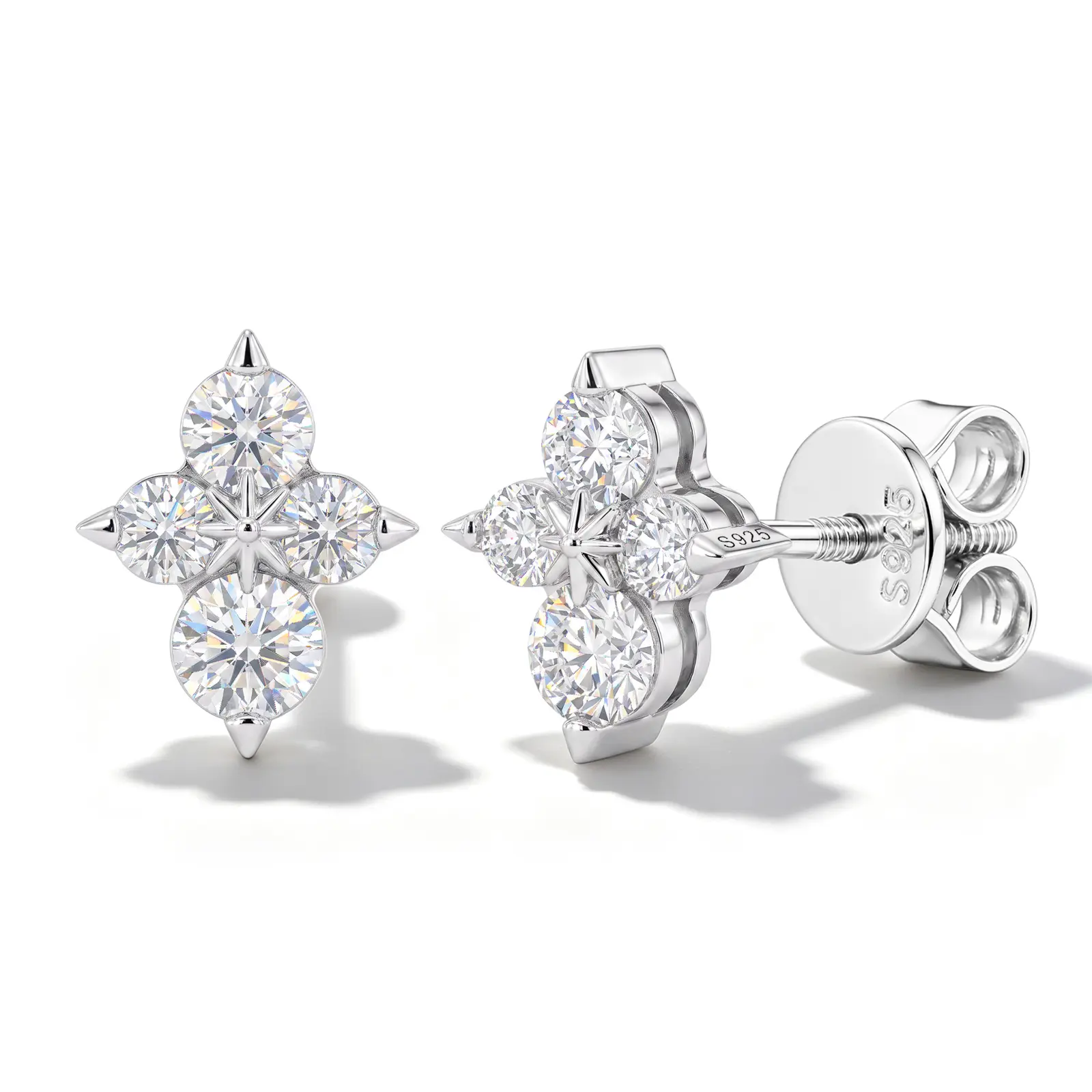 UCCIYO Moissanite Cross Stud Earrings for Women, Graduated Round-Cut Cluster with Starburst Center, 14K Gold Plated 925 Sterling Silver [# E709]