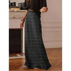 Women's Casual Polka Dot A-Line Maxi Skirt, Non-Stretch Woven Polyester Clothes with a Mid-Rise Waist for Daily Wear