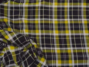 Fabric Challis Rayon Apparel Plaid Yellow Black White E52