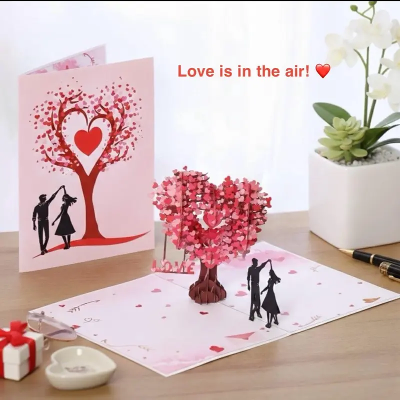 Romantic 3D Pop Up Card Heart Tree Design Creative Valentine's Day Gift for Her Him Laser Cut Greeting Cards with Envelope Anniversary Wedding Birthday Souvenir Handmade Paper Craft Love Confession Best Surprise Present for Wife Husband