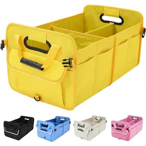 Car Suv Trunk Organizer,Sturdy Storage Organizer for Car Accessories,Tools,Sundries.Upgraded 4 Carrying Handles,72L,Foldable,Waterproof,Multi Compartment,2 Straps for Fixation (Yellow B)