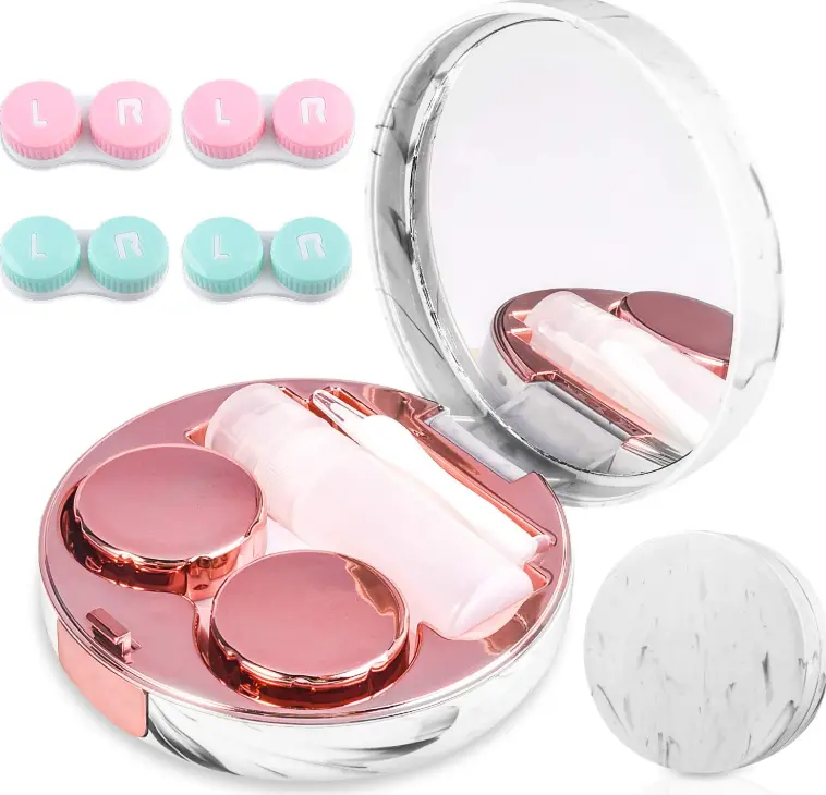 Cute Contact Lens Case Portable Travel Box with Mirror Tweezers Remover Tool Solution Bottle for Office and Outdoor