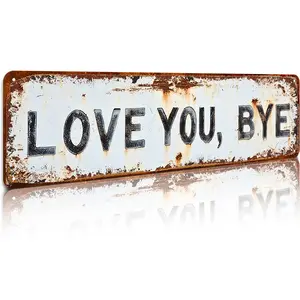 Vintage Aluminium Wall Sign "Love You Goodbye", 16x4in Lightweight Metal Plaque for Entrance Corridor Room Decor, Home Supplies Wedding Decoration